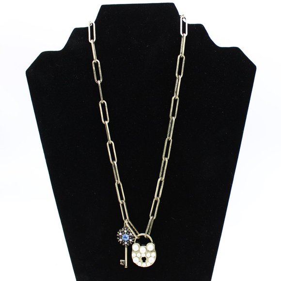 Betsey Johnson Jewelry - Designed by Betsey Johnson - Distressed Brass Key and Lock Necklace - Adjustable
